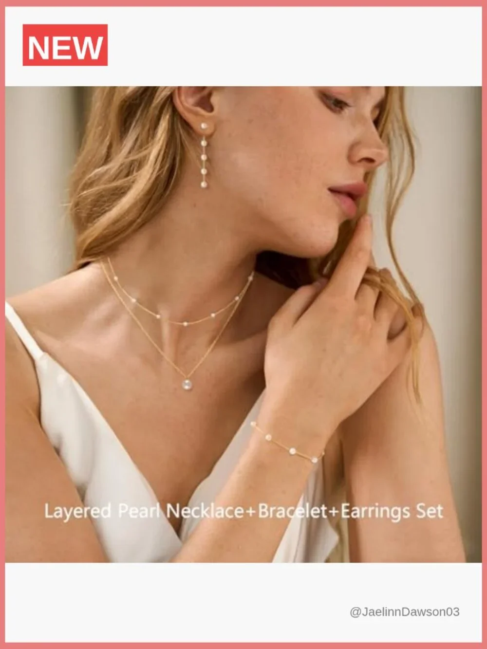 Women's Dainty Gold Pearl Choker Necklace Earring Bracelet Set